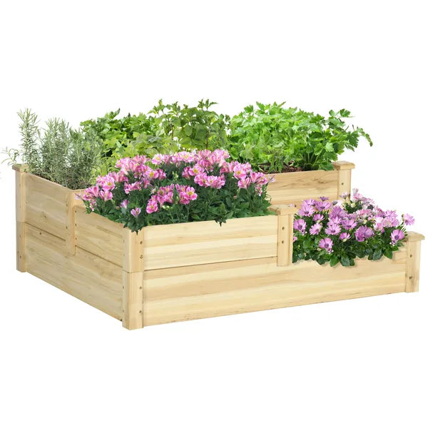 3 Tier Raised Flower Bed Outdoor Planter Box Wooden Garden Bed, Open Bottom for Plants, 42.5"x34.75"x14.25", Natural - product image 11