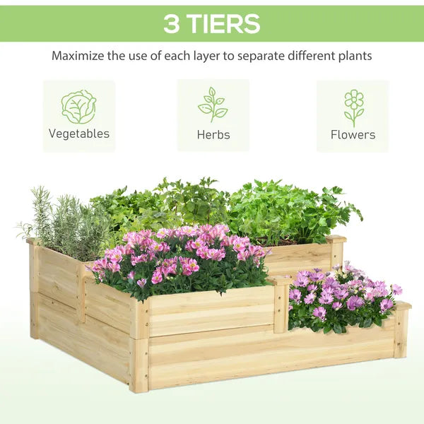 3 Tier Raised Flower Bed Outdoor Planter Box Wooden Garden Bed, Open Bottom for Plants, 42.5"x34.75"x14.25", Natural - product image 4