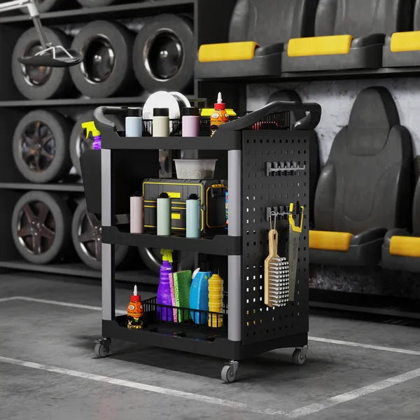 3-Tier Rolling Tool Cart, 200 LBS Capacity Plastic Utility Cart with Side Shelf and Bucket, Black and Light Gray - product image 10