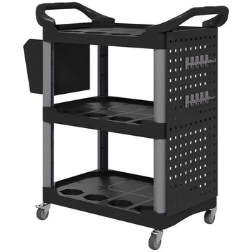 3-Tier Rolling Tool Cart, 200 LBS Capacity Plastic Utility Cart with Side Shelf and Bucket, Black and Light Gray - product image 1