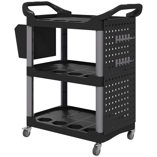 3-Tier Rolling Tool Cart, 200 LBS Capacity Plastic Utility Cart with Side Shelf and Bucket, Black and Light Gray - product image 1