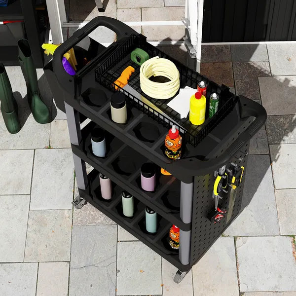 3-Tier Rolling Tool Cart, 200 LBS Capacity Plastic Utility Cart with Side Shelf and Bucket, Black and Light Gray - product image 9