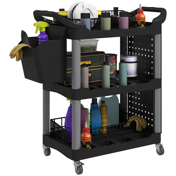 3-Tier Rolling Tool Cart, 200 LBS Capacity Plastic Utility Cart with Side Shelf and Bucket, Black and Light Gray - product image 11