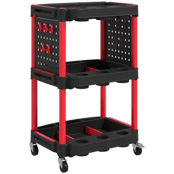 HOMCOM 3-Tier Rolling Tool Cart, 200 LBS Capacity Plastic Utility Cart with Side Shelves for Garage, Workshop, Black and Red - product image 12