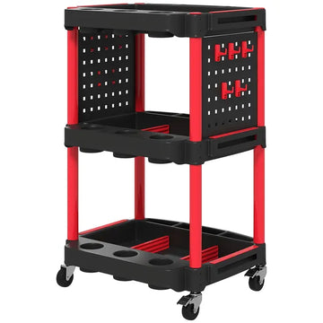 HOMCOM 3-Tier Rolling Tool Cart, 200 LBS Capacity Plastic Utility Cart with Side Shelves for Garage, Workshop, Black and Red - product image 1