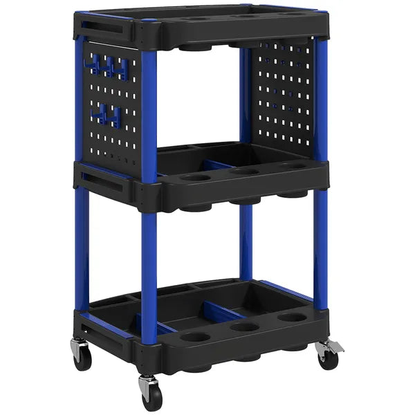 HOMCOM 3-Tier Rolling Tool Cart, 200 LBS Capacity Plastic Utility Cart with Side Shelves for Garage Workshop, Black and Dark Blue - product image 12