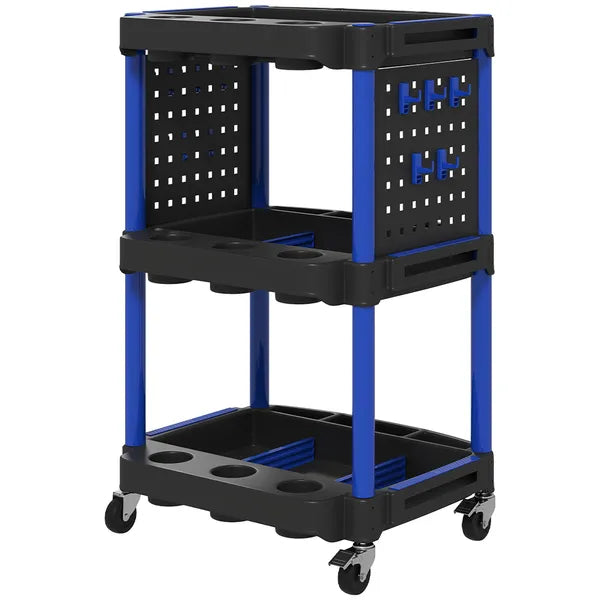 HOMCOM 3-Tier Rolling Tool Cart, 200 LBS Capacity Plastic Utility Cart with Side Shelves for Garage Workshop, Black and Dark Blue - product image 1