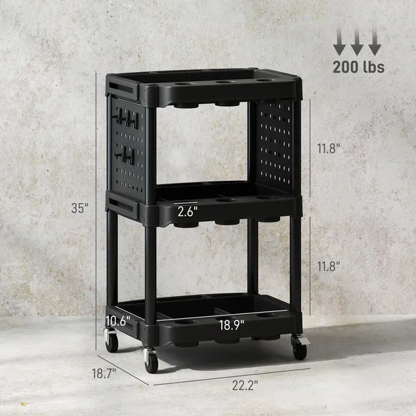 HOMCOM 3-Tier Rolling Tool Cart, 200 LBS Capacity Plastic Utility Cart with Side Shelves for Garage, Workshop, Black - product image 3