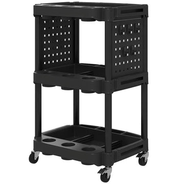 HOMCOM 3-Tier Rolling Tool Cart, 200 LBS Capacity Plastic Utility Cart with Side Shelves for Garage, Workshop, Black - product image 1