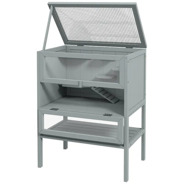 3-Tier Wooden Large Hamster Cage, Mice and Rat Cage Small Animals Hutch with Openable Top, Front Door, Storage Shelf, Gray - product image 8