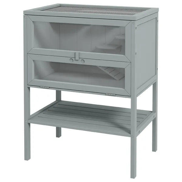 3-Tier Wooden Large Hamster Cage, Mice and Rat Cage Small Animals Hutch with Openable Top, Front Door, Storage Shelf, Gray - product image 12