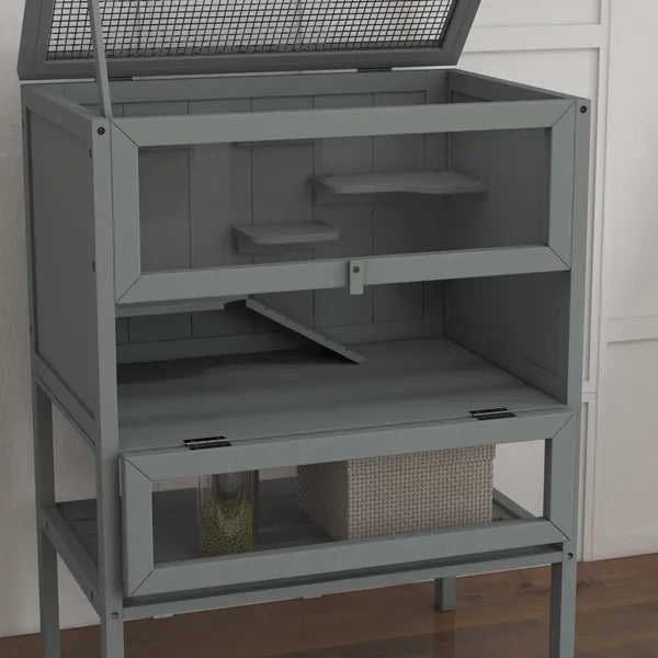3-Tier Wooden Large Hamster Cage, Mice and Rat Cage Small Animals Hutch with Openable Top, Front Door, Storage Shelf, Gray - product image 10