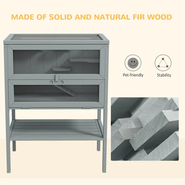 3-Tier Wooden Large Hamster Cage, Mice and Rat Cage Small Animals Hutch with Openable Top, Front Door, Storage Shelf, Gray - product image 7