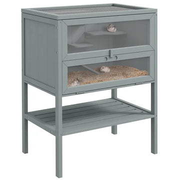 3-Tier Wooden Large Hamster Cage, Mice and Rat Cage Small Animals Hutch with Openable Top, Front Door, Storage Shelf, Gray - product image 1
