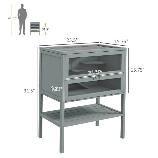 3-Tier Wooden Large Hamster Cage, Mice and Rat Cage Small Animals Hutch with Openable Top, Front Door, Storage Shelf, Gray - product image 3