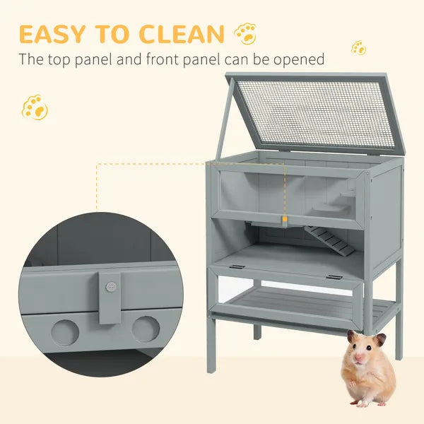 3-Tier Wooden Large Hamster Cage, Mice and Rat Cage Small Animals Hutch with Openable Top, Front Door, Storage Shelf, Gray - product image 5