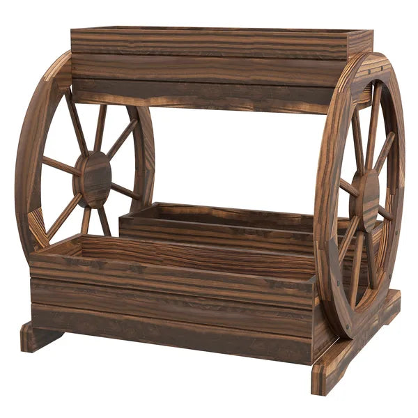 3 Tier Wooden Wagon Planter Box Raised Garden Bed, Carbonized Finish - product image 1