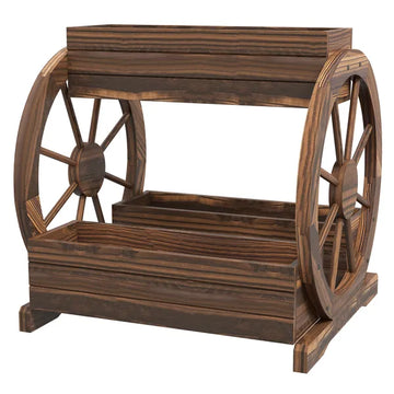3 Tier Wooden Wagon Planter Box Raised Garden Bed, Carbonized Finish - product image 1