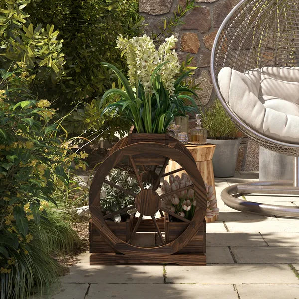 3 Tier Wooden Wagon Planter Box Raised Garden Bed, Carbonized Finish - product image 8