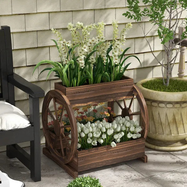 3 Tier Wooden Wagon Planter Box Raised Garden Bed, Carbonized Finish - product image 10