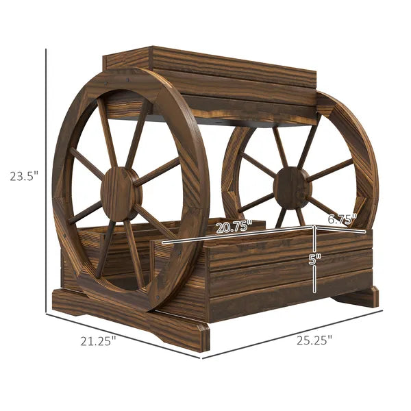 3 Tier Wooden Wagon Planter Box Raised Garden Bed, Carbonized Finish - product image 3