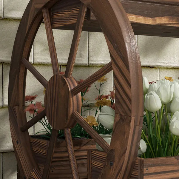 3 Tier Wooden Wagon Planter Box Raised Garden Bed, Carbonized Finish - product image 9