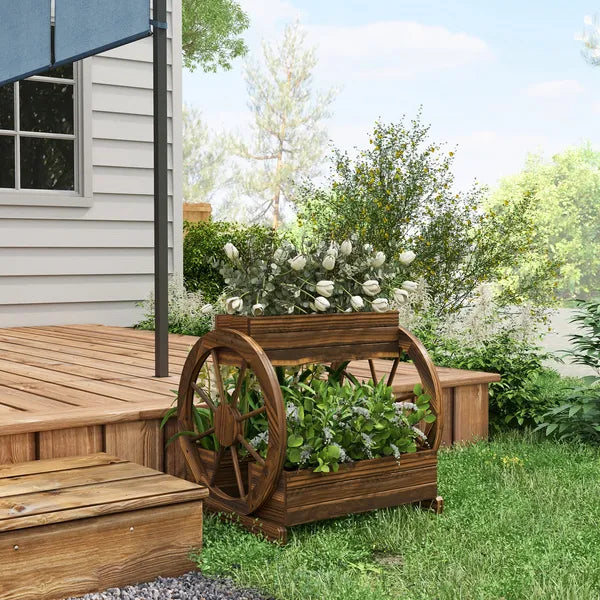 3 Tier Wooden Wagon Planter Box Raised Garden Bed, Carbonized Finish - product image 7