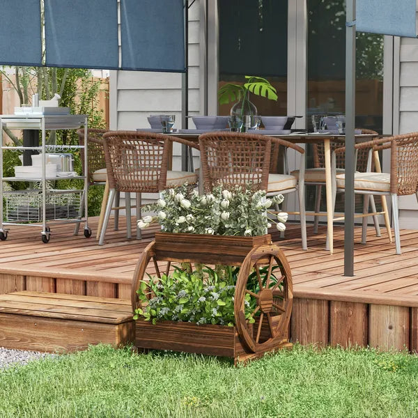 3 Tier Wooden Wagon Planter Box Raised Garden Bed, Carbonized Finish - product image 2