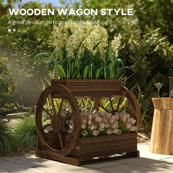 3 Tier Wooden Wagon Planter Box Raised Garden Bed, Carbonized Finish - product image 4