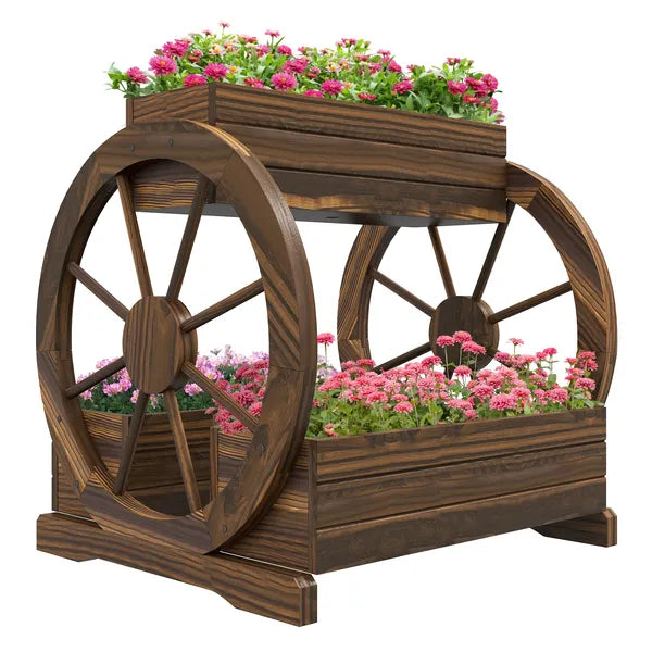 3 Tier Wooden Wagon Planter Box Raised Garden Bed, Carbonized Finish - product image 11