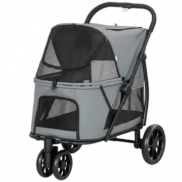PawHut 3 Wheel Pet Stroller with Easy One-Click Quick Fold, Mesh Window, Washable Cushion, for Medium Dogs, Gray - product image 1
