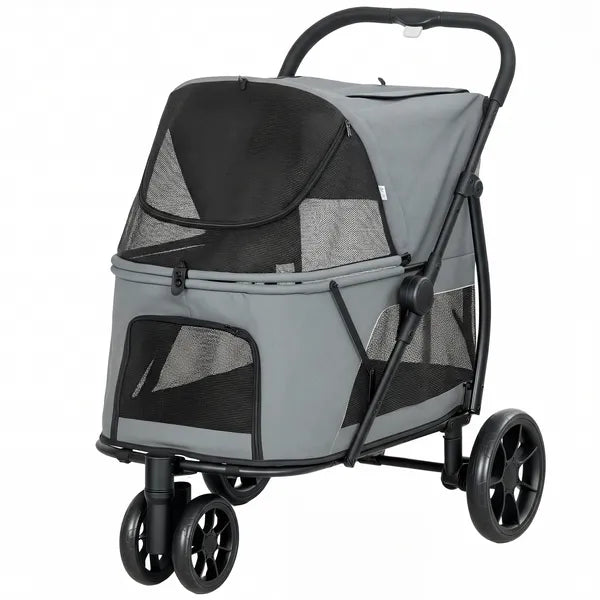 PawHut 3 Wheel Pet Stroller with Easy One-Click Quick Fold, Mesh Window, Washable Cushion, for Medium Dogs, Gray - product image 1