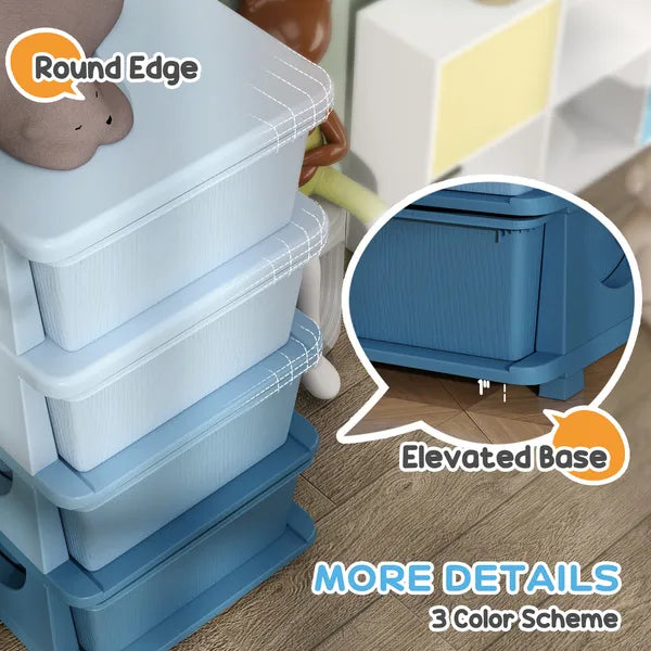 Qaba 30" 4 Tier Kids Storage Unit Dresser Tower w/ 4 Drawers, Blue - product image 5