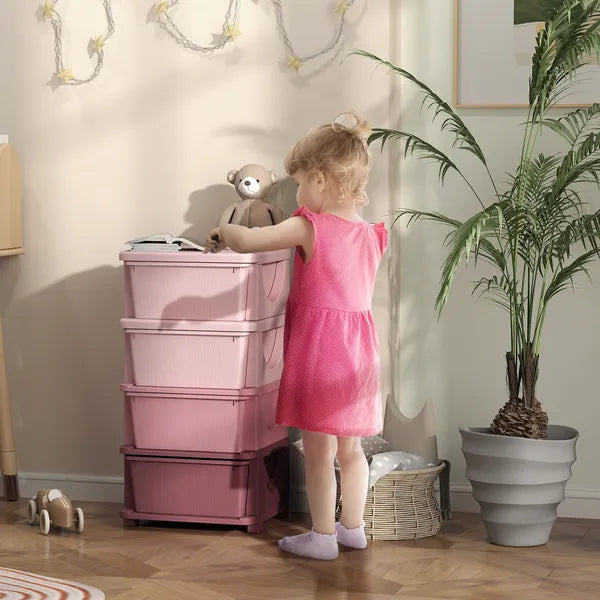 Qaba 30" 4 Tier Kids Storage Unit Dresser Tower w/ 4 Drawers, Pink - product image 2