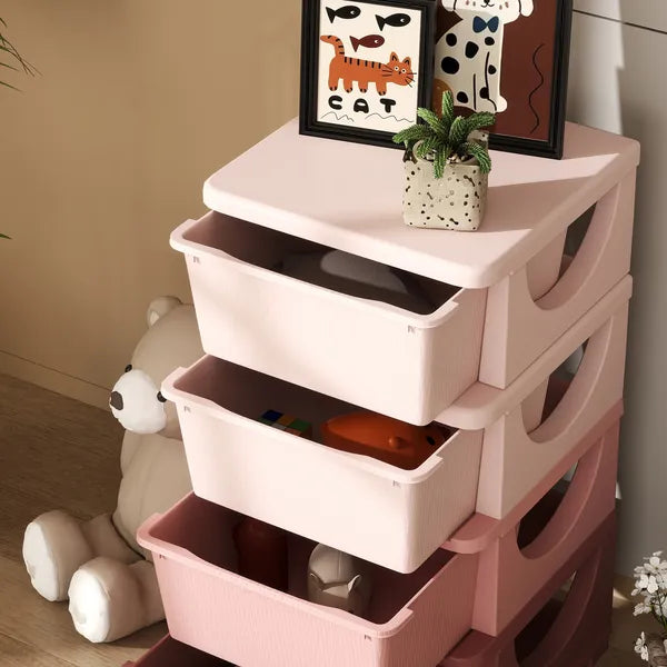Qaba 30" 4 Tier Kids Storage Unit Dresser Tower w/ 4 Drawers, Pink - product image 8