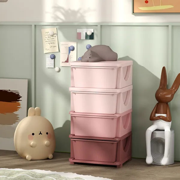 Qaba 30" 4 Tier Kids Storage Unit Dresser Tower w/ 4 Drawers, Pink - product image 10