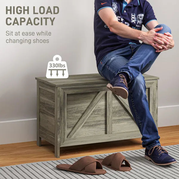 30 Inch Farmhouse Lift Top Storage Bench with Safety Hinge, Gray - product image 7