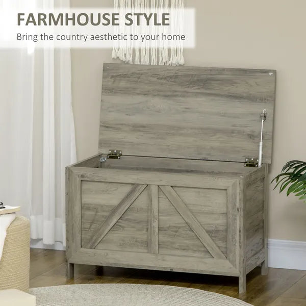 30 Inch Farmhouse Lift Top Storage Bench with Safety Hinge, Gray - product image 4