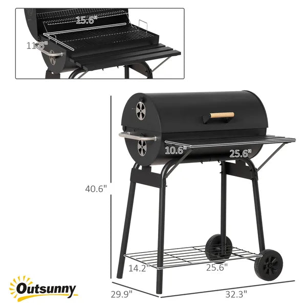 Outsunny 30 Inch Portable Charcoal Barbecue Grill with Wheels Outdoor Barbecue with Adjustable Charcoal Rack, Storage Shelf, for Garden Camping Picnic - product image 3