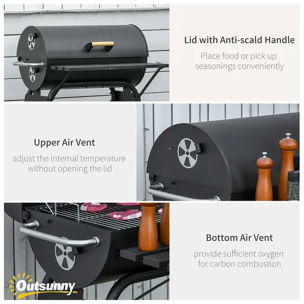 Outsunny 30 Inch Portable Charcoal Barbecue Grill with Wheels Outdoor Barbecue with Adjustable Charcoal Rack, Storage Shelf, for Garden Camping Picnic - product image 8