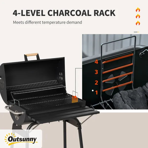 Outsunny 30 Inch Portable Charcoal Barbecue Grill with Wheels Outdoor Barbecue with Adjustable Charcoal Rack, Storage Shelf, for Garden Camping Picnic - product image 5