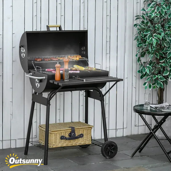 Outsunny 30 Inch Portable Charcoal Barbecue Grill with Wheels Outdoor Barbecue with Adjustable Charcoal Rack, Storage Shelf, for Garden Camping Picnic - product image 2