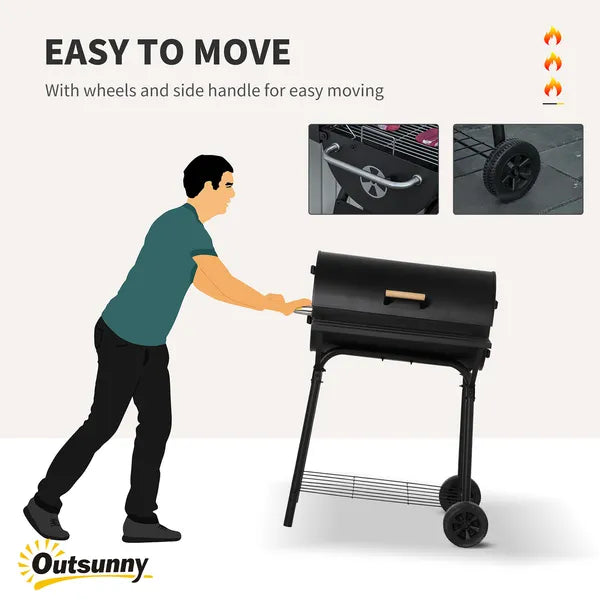 Outsunny 30 Inch Portable Charcoal Barbecue Grill with Wheels Outdoor Barbecue with Adjustable Charcoal Rack, Storage Shelf, for Garden Camping Picnic - product image 7