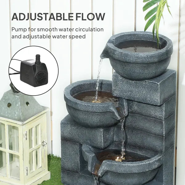 30 Inch 4 Tier Outdoor Resin Water Fountain with LED Lights and Pump, Gray - product image 5