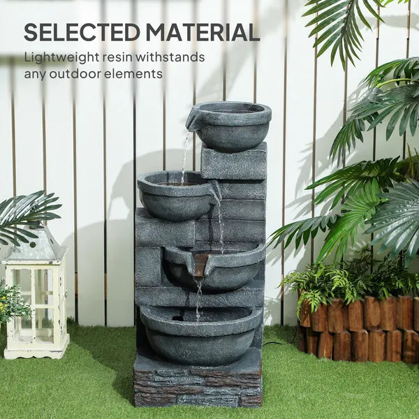 30 Inch 4 Tier Outdoor Resin Water Fountain with LED Lights and Pump, Gray - product image 7