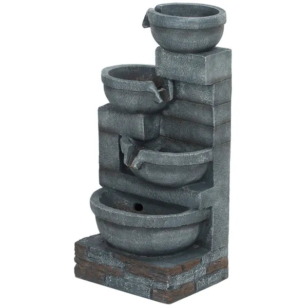 30 Inch 4 Tier Outdoor Resin Water Fountain with LED Lights and Pump, Gray - product image 11