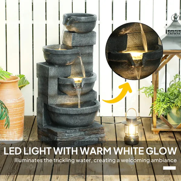 30 Inch 4 Tier Outdoor Resin Water Fountain with LED Lights and Pump, Gray - product image 4