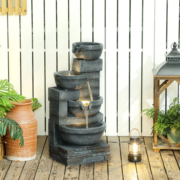 30 Inch 4 Tier Outdoor Resin Water Fountain with LED Lights and Pump, Gray - product image 10