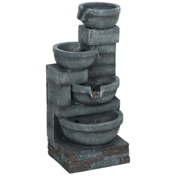 30 Inch 4 Tier Outdoor Resin Water Fountain with LED Lights and Pump, Gray - product image 1