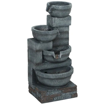30 Inch 4 Tier Outdoor Resin Water Fountain with LED Lights and Pump, Gray - product image 1
